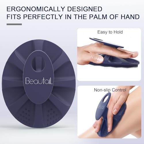 BEAUTAIL Silicone Body Scrubber Shower Bath Wash Brush Gentle Exfoliating Scrub Cleansing Loofah for Women Men Baby Sensitive Skin, Easy to Clean, Lather Nicely, More Hygienic, 1 Pack, Blue - Image 5