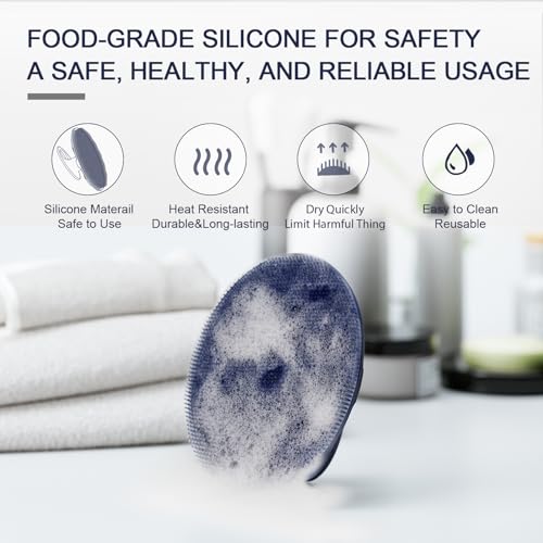 BEAUTAIL Silicone Body Scrubber Shower Bath Wash Brush Gentle Exfoliating Scrub Cleansing Loofah for Women Men Baby Sensitive Skin, Easy to Clean, Lather Nicely, More Hygienic, 1 Pack, Blue - Image 4