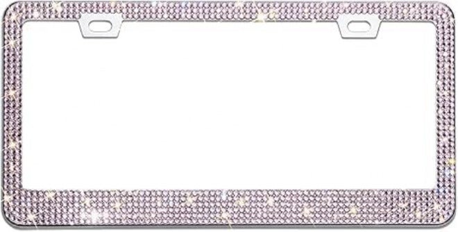 OKLPF Bling License Plate Frame for Women, 2PCS Sparkly License Plate Frames| Over 1200 pcs14 Facets Bedazzled Clear Glass Diamond Rhinestone Crystals w/Free Glitter Diamond Box (Pink) Multi-use qualified quality - Image 2