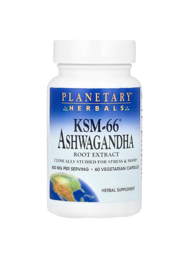 PLANETARY HERBALS KSM-66 Ashwagandha Root Extract, 60 Vegetarian Capsules (300 mg per Capsule)