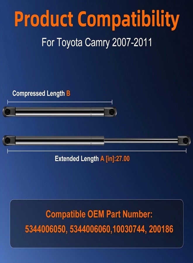 Euplokeer دعامة رفع غطاء المحرك من Euplokeer، عدد 2، متوافقة مع تويوتا كامري 2007-2011، دعامة امتصاص الصدمات لغطاء المحرك، بديل للرقم الأصلي 5344006050 و5344006060 - Image 2