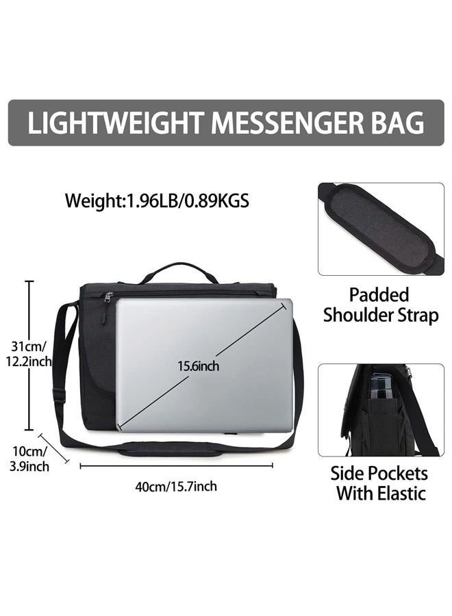 RAVUO Messenger Bag for Men, Water Resistant Lightweight Satchel 15.6 Inch Laptop Bags Shoulder Bookbag, 15.6 Inch-black, One Size, - Image 2