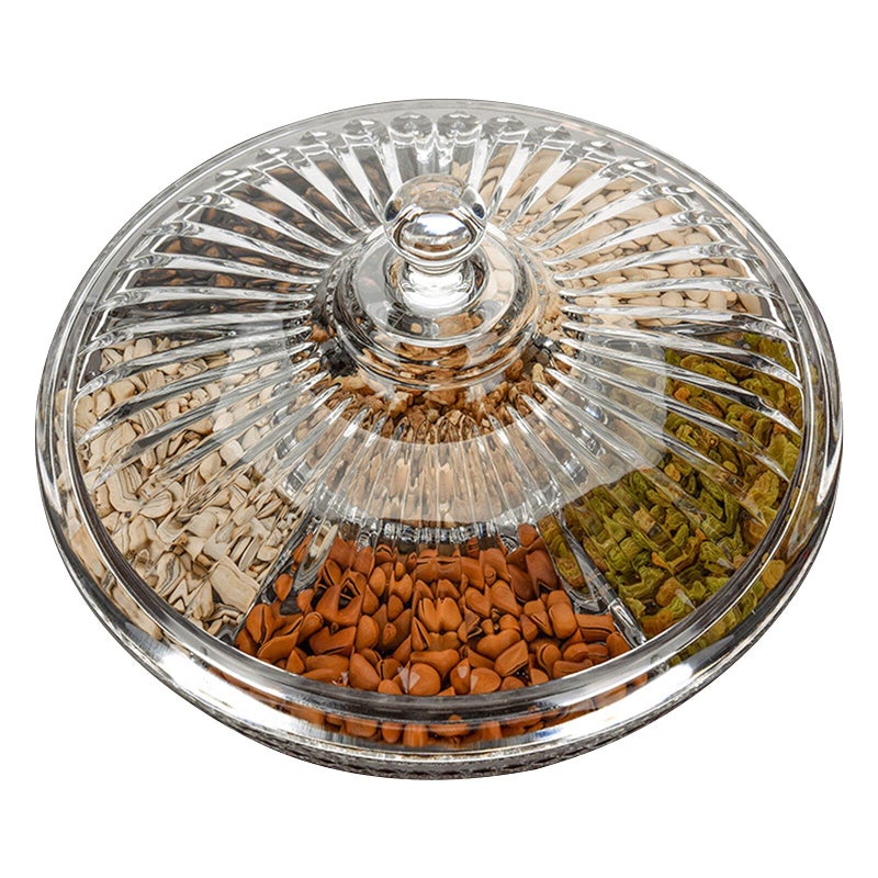 FEOOWV Creative Acrylic Multifunctional Party Snack Tray with LidServing Dishes for Dried Fruits Nuts Candies Fruits6Compartment Round 