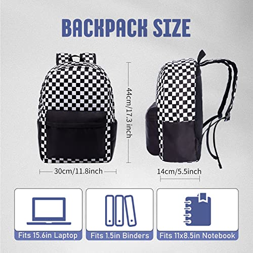 UREYMX Checkered Backpack School Backpack Boys Girls Backpacks for Kids Large Capacity Waterproof Lightweight Backpack Black - Image 3