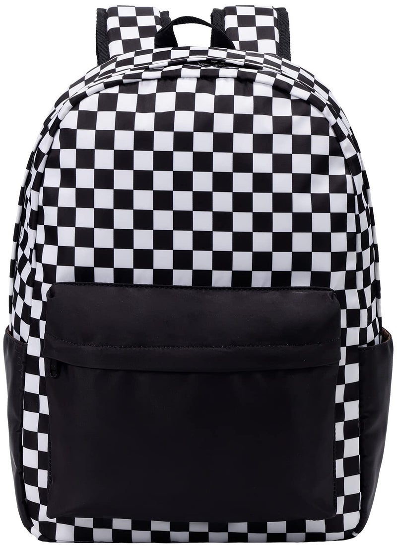 UREYMX Checkered Backpack School Backpack Boys Girls Backpacks for Kids Large Capacity Waterproof Lightweight Backpack Black - Image 2