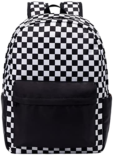 UREYMX Checkered Backpack School Backpack Boys Girls Backpacks for Kids Large Capacity Waterproof Lightweight Backpack Black - Image 1