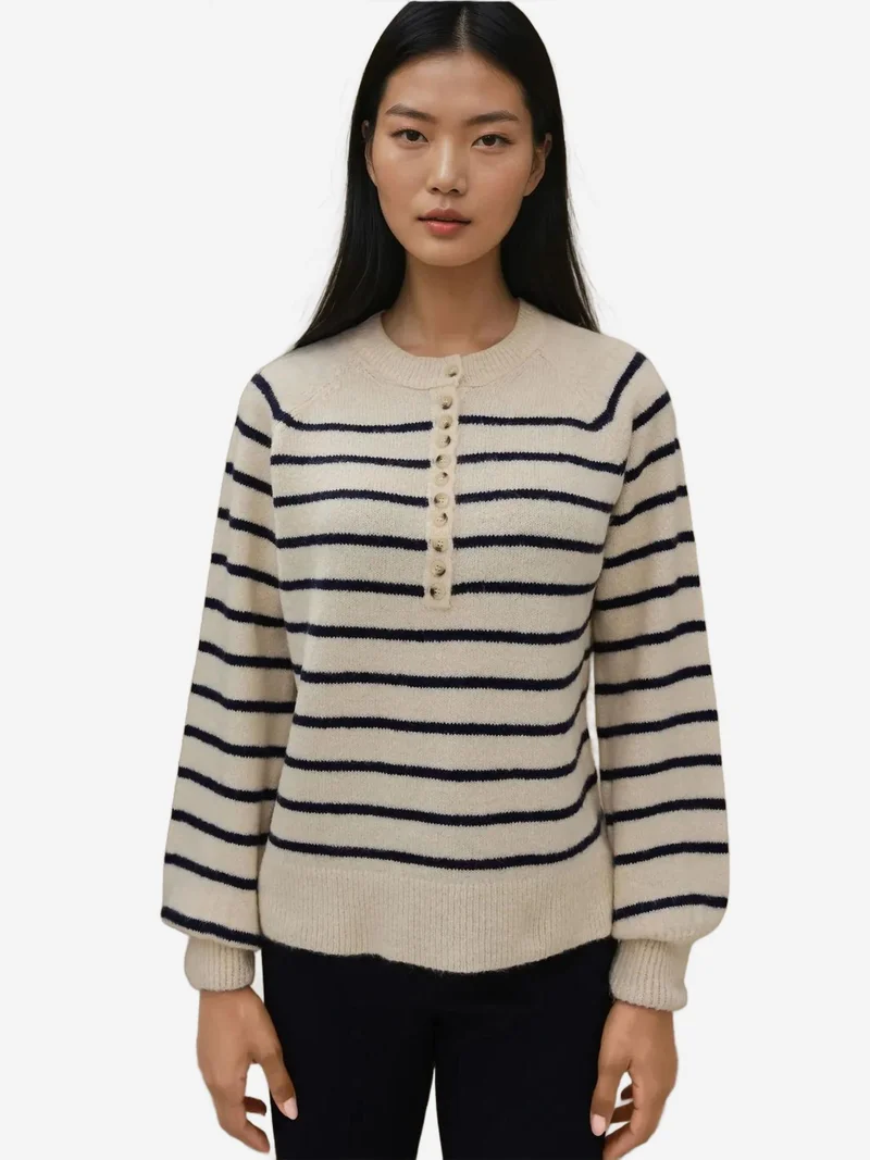 HICCUP Striped Button Collar Sweater