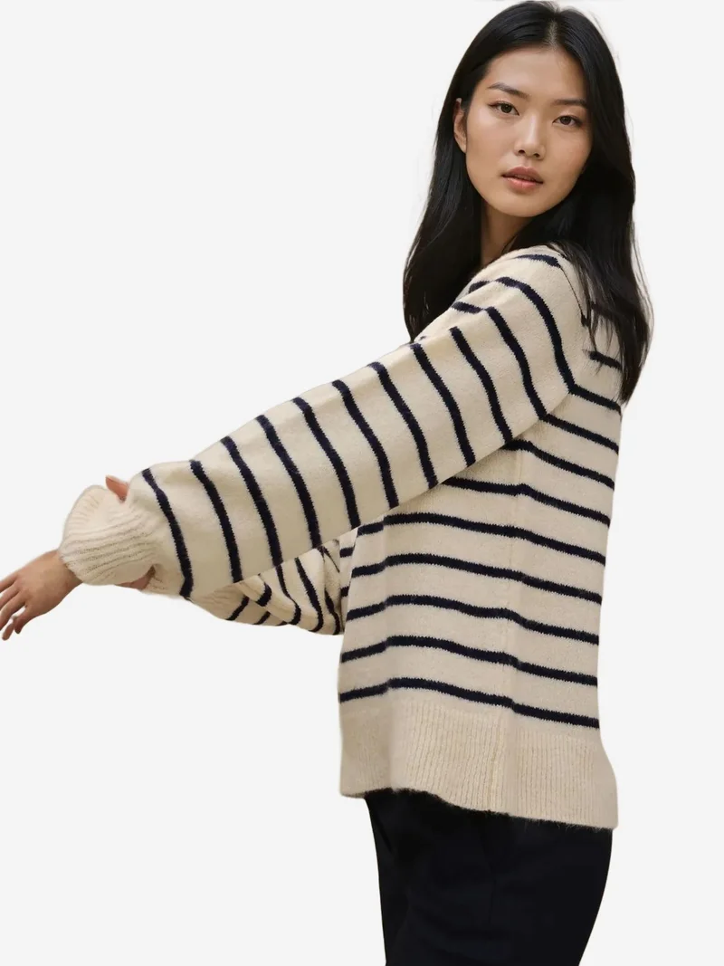 HICCUP Striped Button Collar Sweater