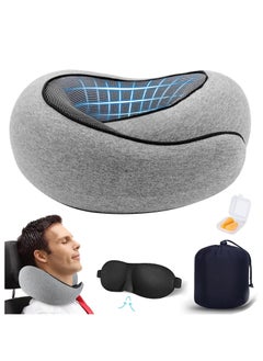 Yoawllty Travel Pillow, Memory Foam Pillow With Eye Masks and Earplugs, Travel Neck Pillow For Airplanes, Car and Travel for Sleeping Rest(Grey)  - Image 1