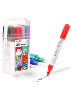 FATI ACCESSORIES Fati Color Pen Acrylic Markers Set of 12 Water Based Permanent Drawing Markers for Rock Art, Glass, Wood, Pottery, Stone, Paper, Fabric, Crafts, School Projects  - Image 1