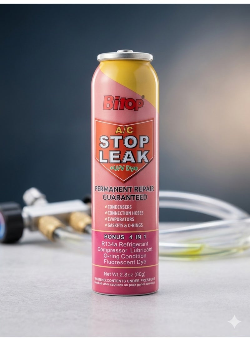 BITOP AC Stop Leak + UV Dye 80g | Automotive Air Conditioner Leak Sealant for R134a Systems | Refrigerant Leak Repair & UV Leak Detection Formula