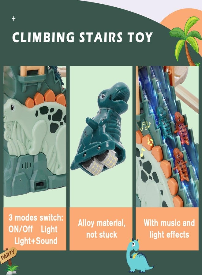 Chidiam Dinosaur Climbing Stairs Toy Orbit Chasing Race Track Game Set Roller Coaster Toy Double Loop Track Slide Toys with Music Light Educational Playsets Gift for Toddler Kids Boys Girls Age 3+ - Image 3
