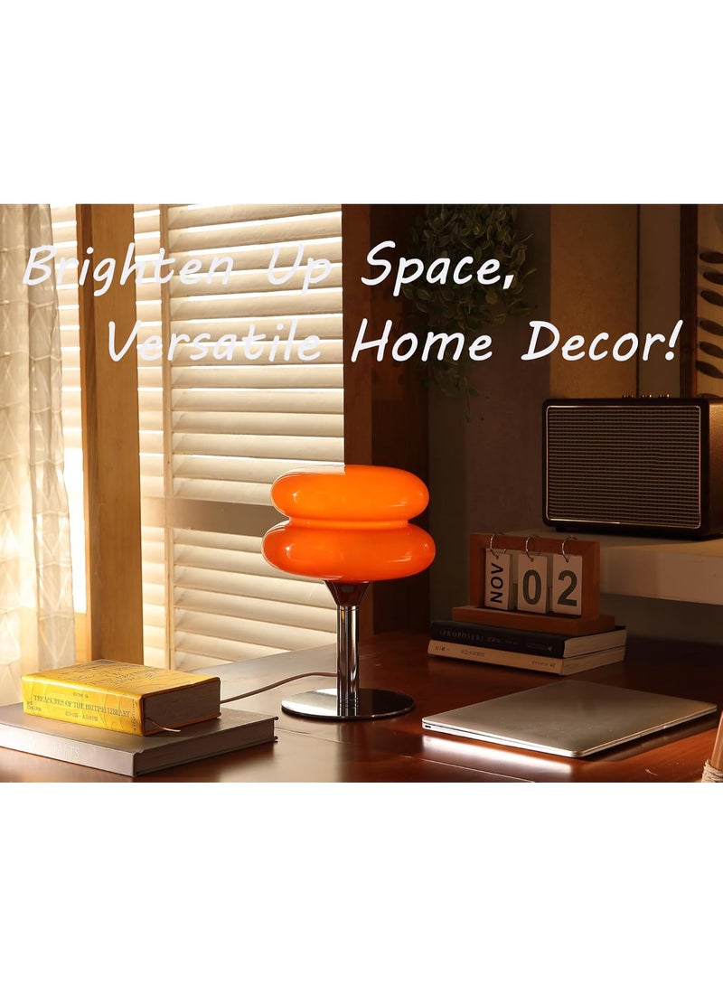 Mid Century Modern Mushroom Table Lamp - PC plastic Dimmable Retro Orange Egg Tart Bedside Lamp for Bedroom & Nightstand - Image 2