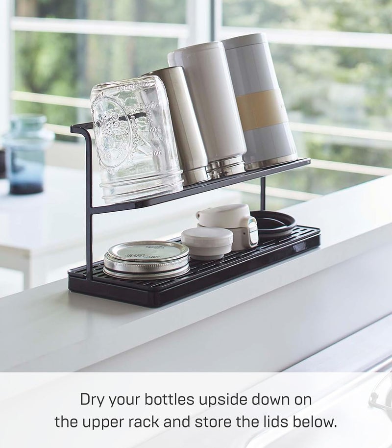 Yamazaki Home Tower Countertop Two Tier Bottle Drying Rack, Wide Jug Storage Stand with Drainage Tray for Kitchen Counter for Glass Metal Or Plastic Bottles - Steel - Image 2