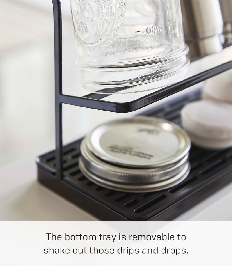 Yamazaki Home Tower Countertop Two Tier Bottle Drying Rack, Wide Jug Storage Stand with Drainage Tray for Kitchen Counter for Glass Metal Or Plastic Bottles - Steel - Image 3