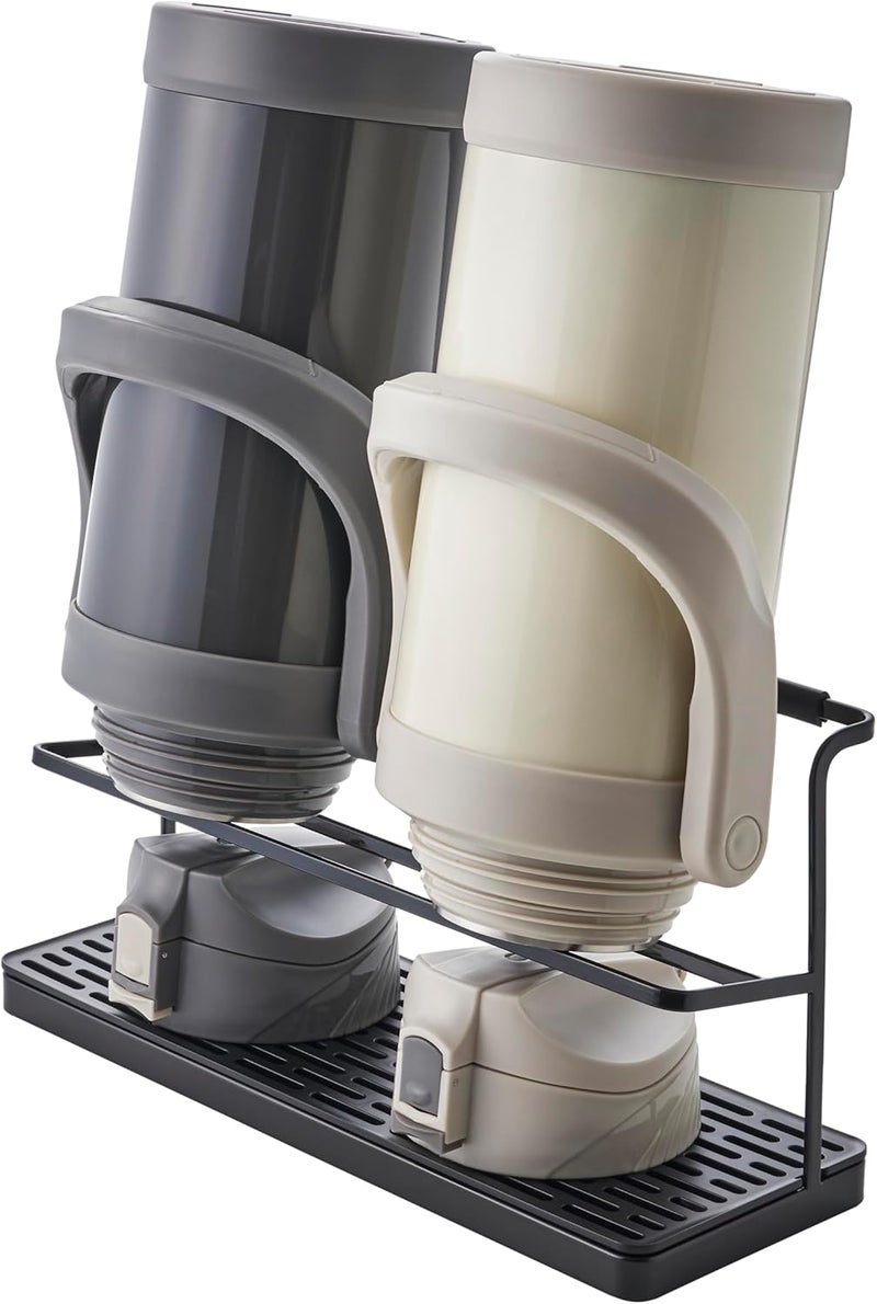 Yamazaki Home Tower Countertop Two Tier Bottle Drying Rack, Wide Jug Storage Stand with Drainage Tray for Kitchen Counter for Glass Metal Or Plastic Bottles - Steel - Image 1