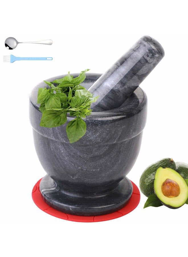 SIPARUI Mortar and Pestle Marble Set for Spices Pestos Seasonings Pastes Guacamole Bowl Herb Grinder Easy to Clean Included:Silicone Mat,Brush,Stainless Steel Spoon 4.33inch(Small,Black Gray) - Image 1