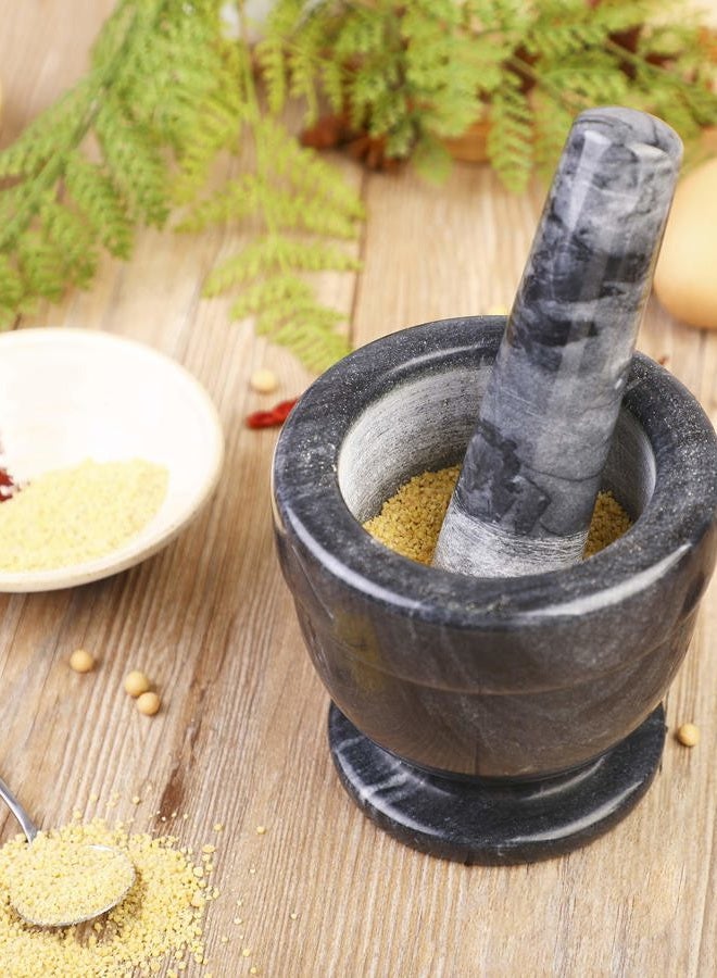 SIPARUI Mortar and Pestle Marble Set for Spices Pestos Seasonings Pastes Guacamole Bowl Herb Grinder Easy to Clean Included:Silicone Mat,Brush,Stainless Steel Spoon 4.33inch(Small,Black Gray) - Image 5