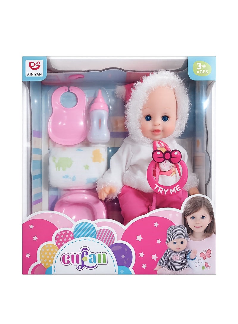 vGRASSP AIN YAN Baby Doll Play Set for Girls with Feeding Bottle, Bib, Potty & Diaper Accessories, Interactive Pretend Play Toy, Role Play Gift for Kids Age 3+, Educational Toddler Doll Set - Image 1