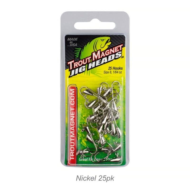 Trout Magnet Jig Heads - 1/64 oz Nickel 25 Pack - Shad Dart Head Shape Hook with Lure Body Securing Barb - Balanced Jigs and Hooks for Trout, Crappie, Bass, Panfish - Freshwater Saltwater Fishing Gear - Image 3