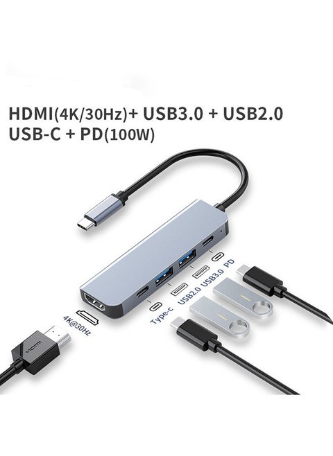 5 in 1 USB C Hub with 100W Charging, 4K HDMI, Dual Card Reader, USB 3.0 & 2.0 Compatible 2023-2016 MacBook Pro, New Mac Air/Surface, Chromebook, More, Stable Driver Adapter