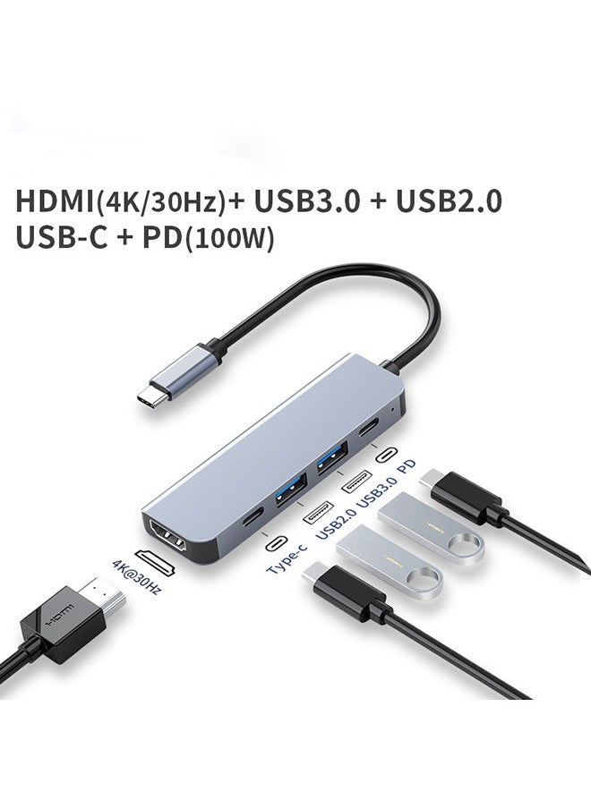 5 in 1 USB C Hub with 100W Charging, 4K HDMI, Dual Card Reader, USB 3.0 & 2.0 Compatible 2023-2016 MacBook Pro, New Mac Air/Surface, Chromebook, More, Stable Driver Adapter