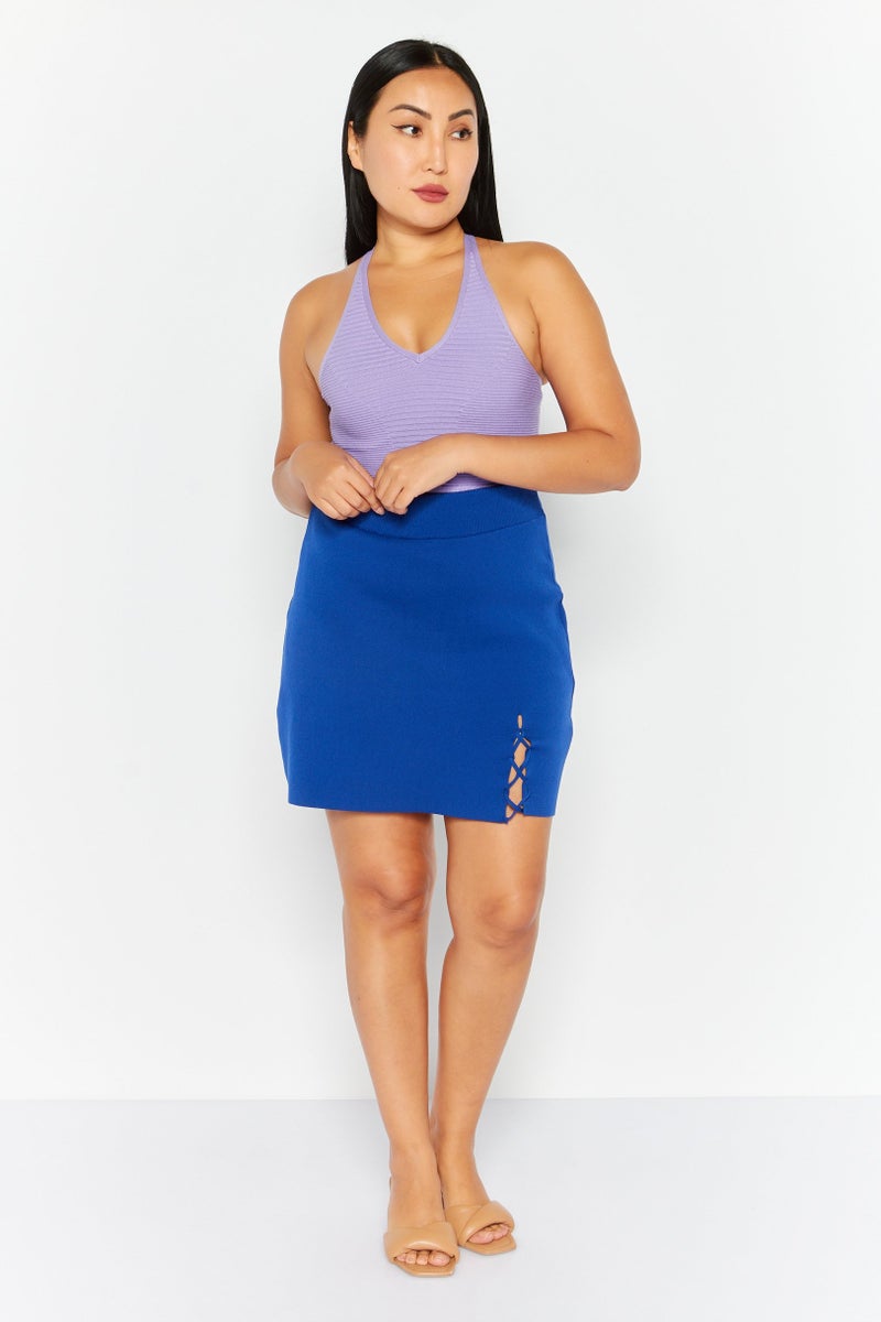 Mohito Women Textured Mini Skirt, Blue - Image 2