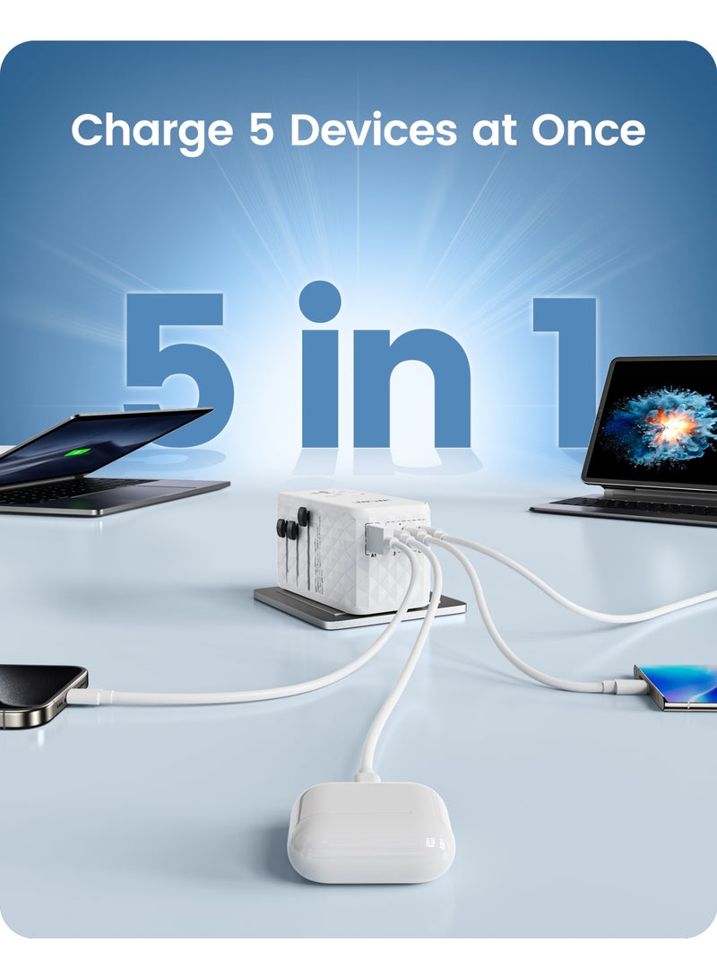LENCENT 140W International Travel Adapter, GaN Universal Travel Adapter with 1 USB-A & 3 Type C Power Adapter, Fast Charger for Phone,Laptops, Worldwide Plug Adapter for USA/UK/EU/AUS, White - Image 3