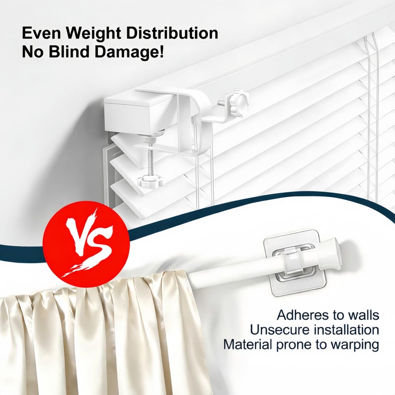 onneka Inside Mount Curtain Rod Bracket for Blinds, No Drill Blind Adapter, Easy 1-Min Tool-Free Install, No Wall Damage, Adjustable 0.8â€“2.2" Headrail, Fits 1" Rod, for Apartments & Rentals, White, 4 Pack - Image 5
