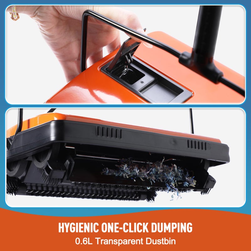 CLEANHOME Manual Carpet Sweeper for Pet Hair - Rotating Brush Floor Sweeper, Lightweight Push Broom for Classroom Rugs, Non-Electric Lint & Crumb Cleaner, Easy-Dump Dustbin, No Batteries Needed - Image 5