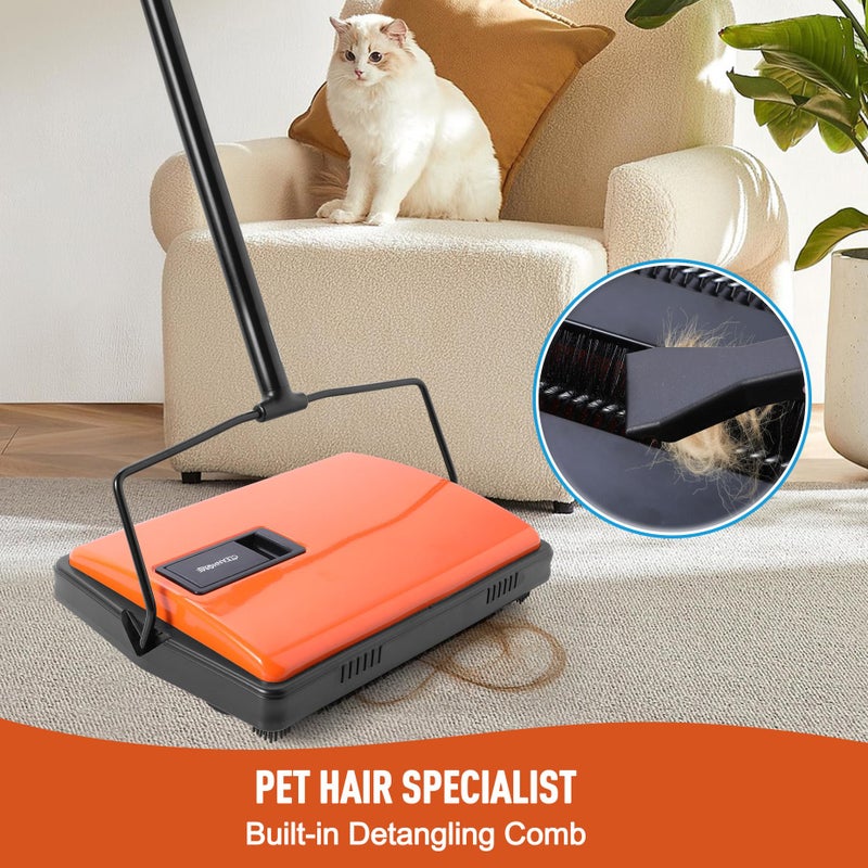 CLEANHOME Manual Carpet Sweeper for Pet Hair - Rotating Brush Floor Sweeper, Lightweight Push Broom for Classroom Rugs, Non-Electric Lint & Crumb Cleaner, Easy-Dump Dustbin, No Batteries Needed - Image 3