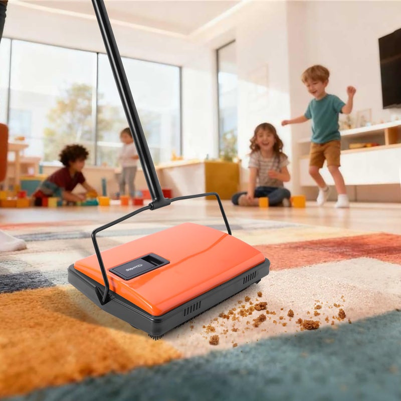 CLEANHOME Manual Carpet Sweeper for Pet Hair - Rotating Brush Floor Sweeper, Lightweight Push Broom for Classroom Rugs, Non-Electric Lint & Crumb Cleaner, Easy-Dump Dustbin, No Batteries Needed - Image 4