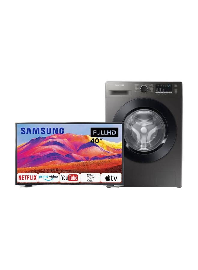 Samsung 40-Inch Smart Full HD LED TV With Built-In Receiver UA40T5300 & Washing Machine With Hygiene Steam, Digital Inverter Technology 1200 RPM - Enoc - 7 kg WW70T4020CX1AS Inox Bundle - Image 1