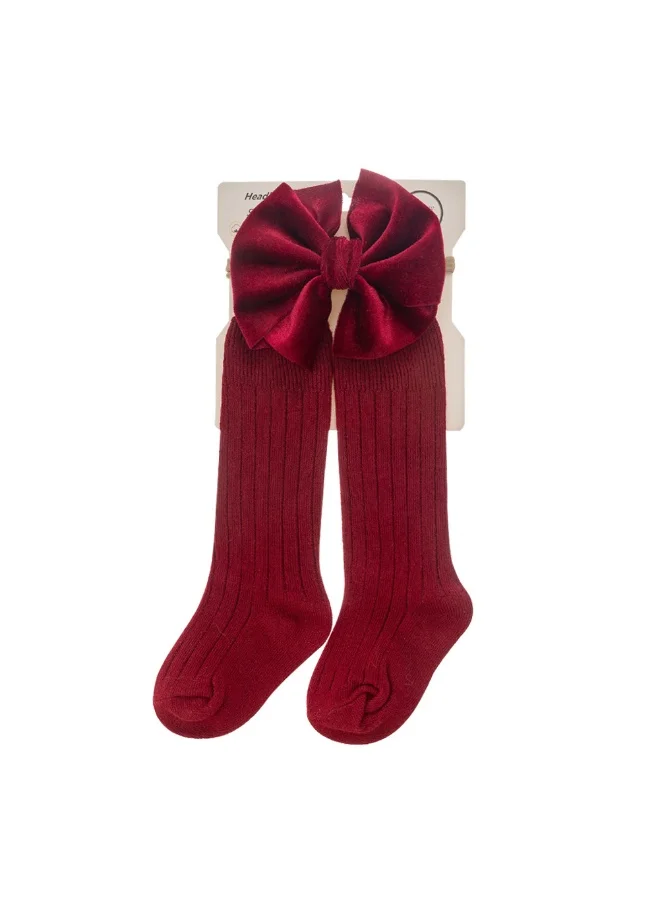 دىدانيالا Mikha Socks & Ribbon Bow Set For Babies and Girls - Rosy Red