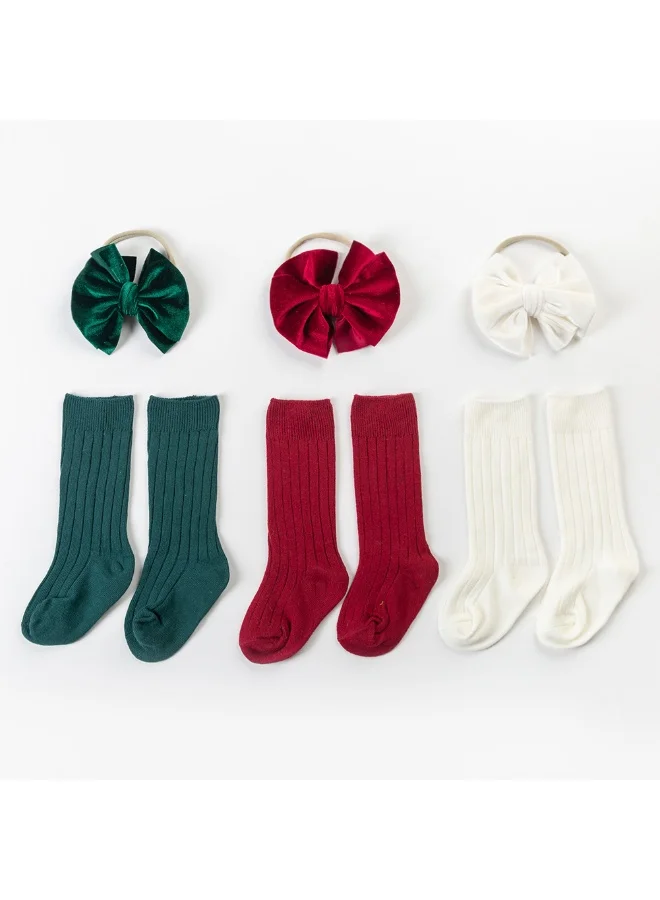 D'Daniela Mikha Socks & Ribbon Bow Set For Babies and Girls - Rosy Red