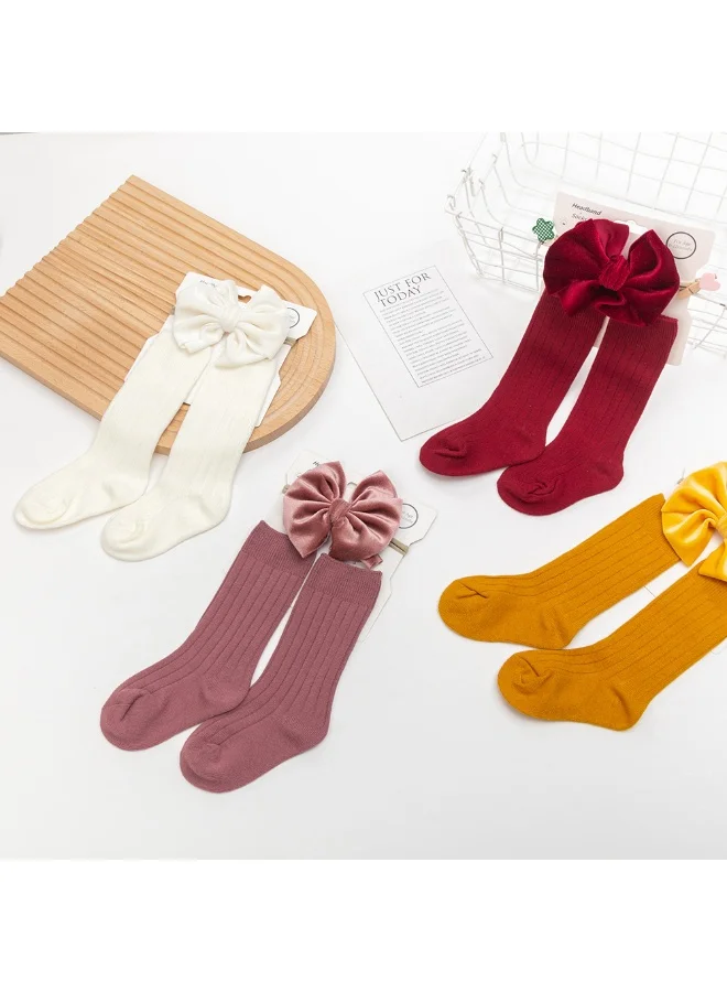 D'Daniela Mikha Socks & Ribbon Bow Set For Babies and Girls - Rosy Red