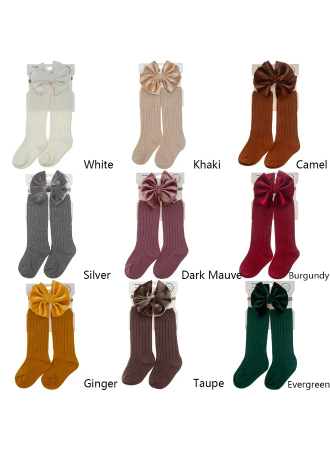 D'Daniela Mikha Socks & Ribbon Bow Set For Babies and Girls - Rosy Red