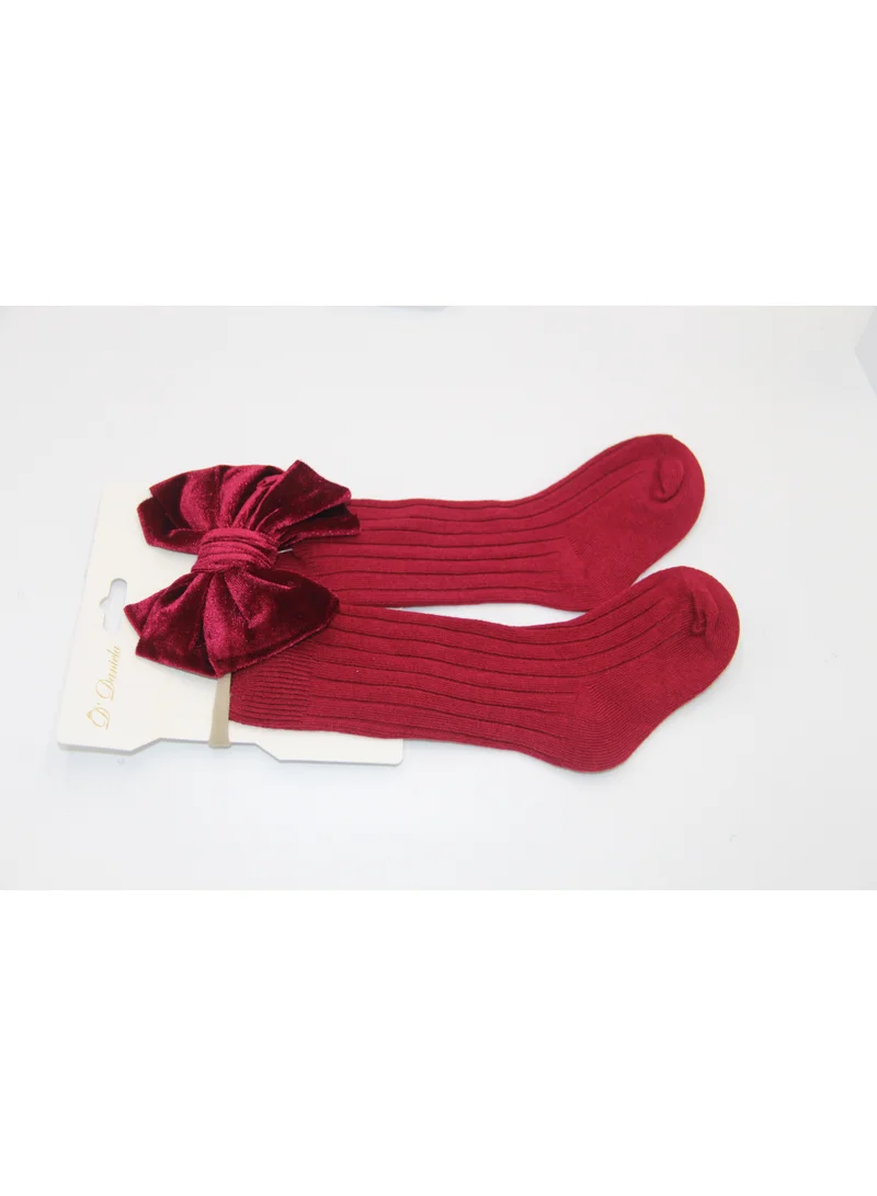 D'Daniela Mikha Socks & Ribbon Bow Set For Babies and Girls - Rosy Red