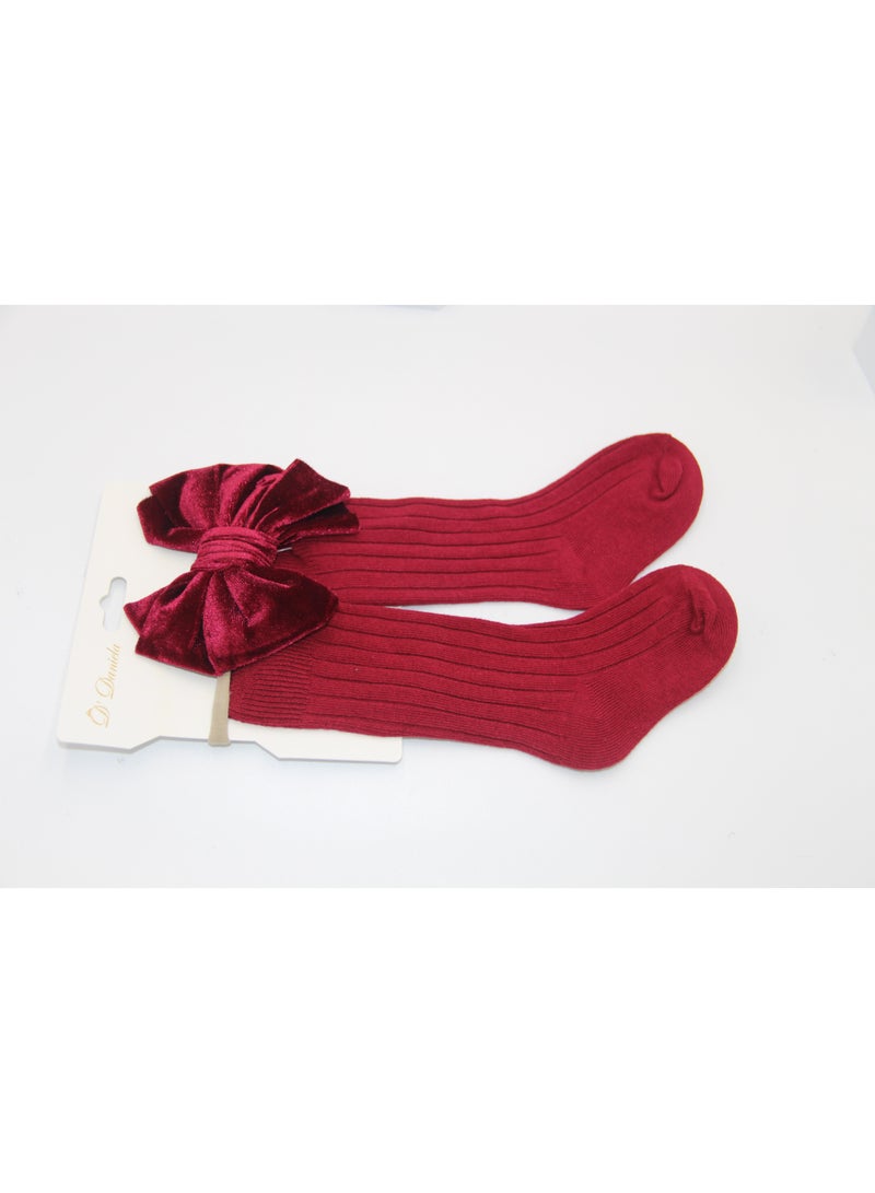 D'Daniela Mikha Socks & Ribbon Bow Set For Babies and Girls - Rosy Red - Image 3