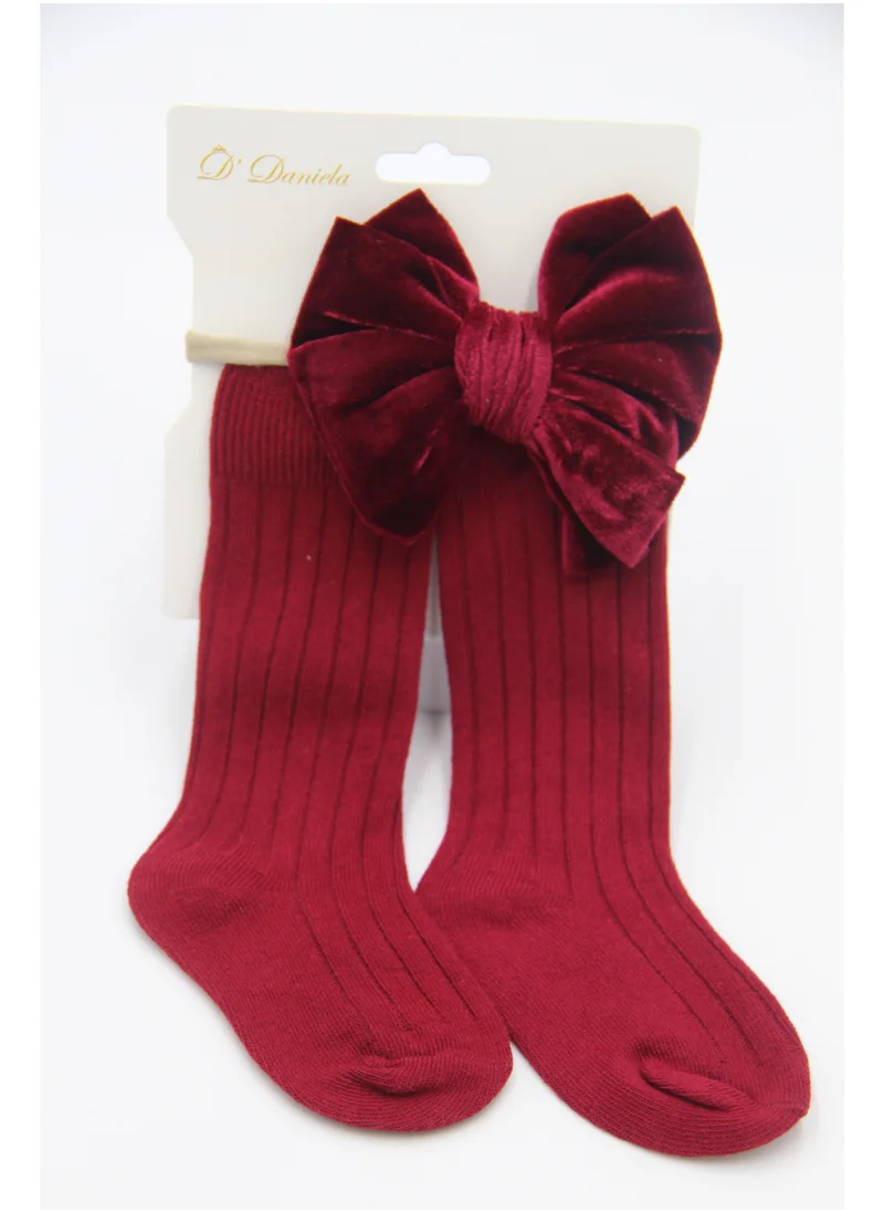 دىدانيالا Mikha Socks & Ribbon Bow Set For Babies and Girls - Rosy Red