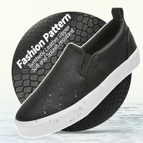 TUOPIN Womens Synthetic Leather Slip On Shoes,Padded Collar Slip on Sneakers for Women,Casual Loafers Walking Shoes(Black.US09) - Image 4