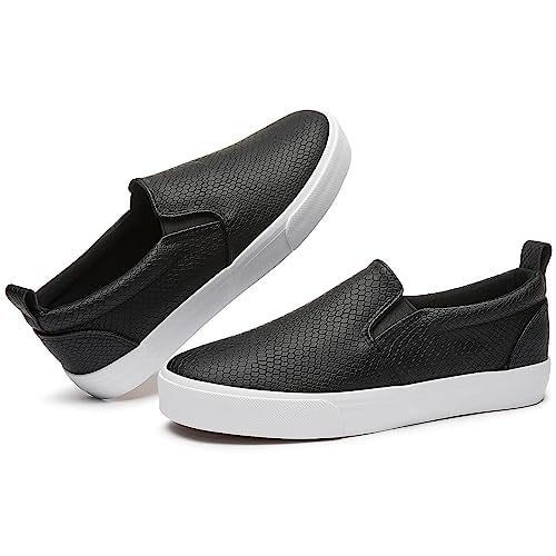 TUOPIN Womens Synthetic Leather Slip On Shoes,Padded Collar Slip on Sneakers for Women,Casual Loafers Walking Shoes(Black.US09) - Image 1