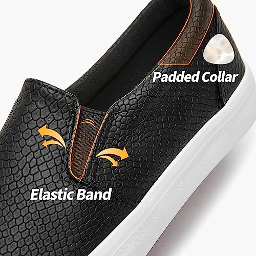 TUOPIN Womens Synthetic Leather Slip On Shoes,Padded Collar Slip on Sneakers for Women,Casual Loafers Walking Shoes(Black.US09) - Image 2