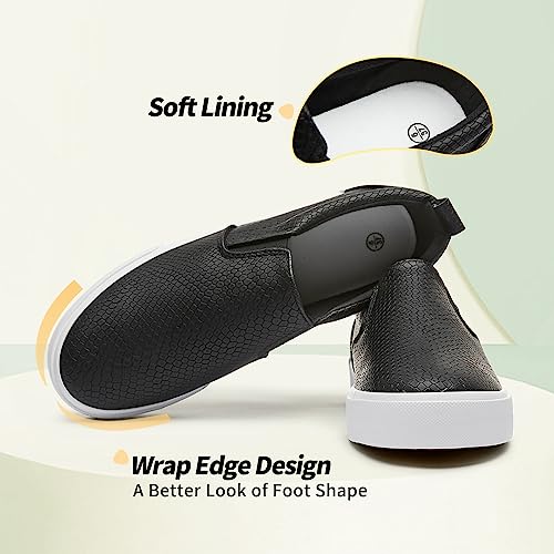 TUOPIN Womens Synthetic Leather Slip On Shoes,Padded Collar Slip on Sneakers for Women,Casual Loafers Walking Shoes(Black.US09) - Image 3