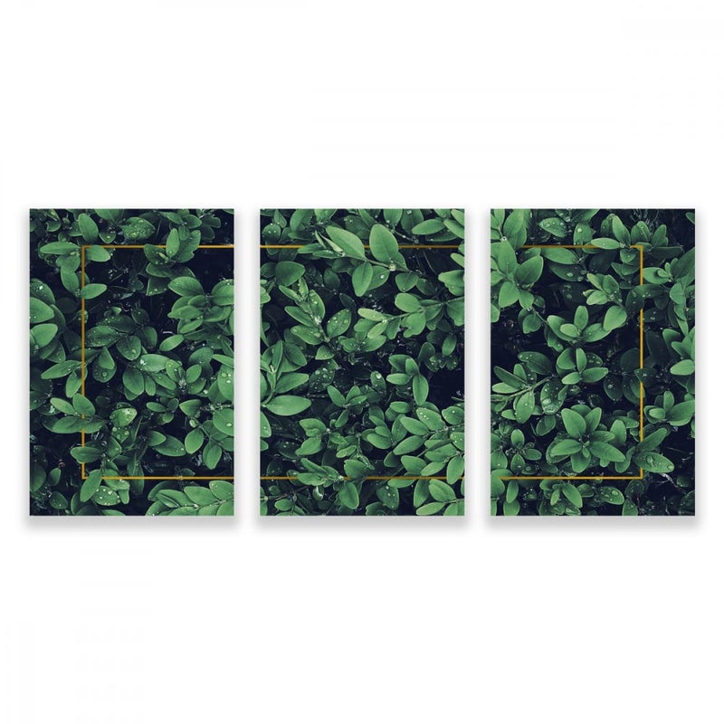 Marktna Three modern canvas prints with a leaf design and a hollow frame, measuring (90×40), three pieces - Image 1