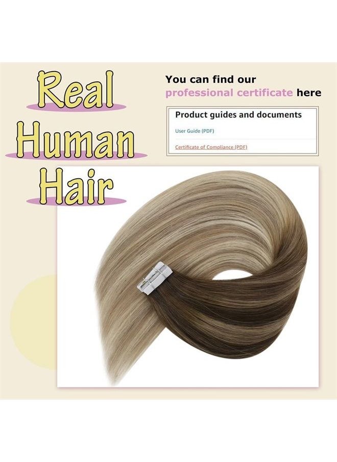 Ve Sunny Tape in Hair Extensions Human Hair Ombre Blonde VeSunny Tape in Real Hair Extensions Dark Brown Ombre Golden Blonde Mixed Platinum Blonde Balayage Tape in Remy Hair Extensions Ombre 10pcs 25g 16inch  - Image 2