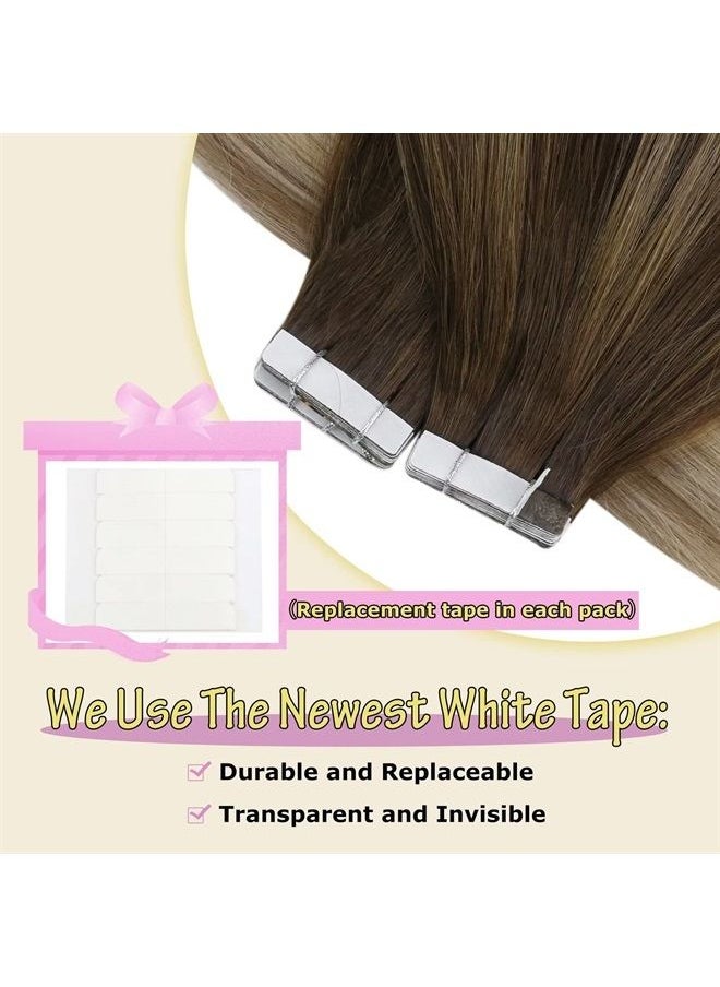 Ve Sunny Tape in Hair Extensions Human Hair Ombre Blonde VeSunny Tape in Real Hair Extensions Dark Brown Ombre Golden Blonde Mixed Platinum Blonde Balayage Tape in Remy Hair Extensions Ombre 10pcs 25g 16inch  - Image 5