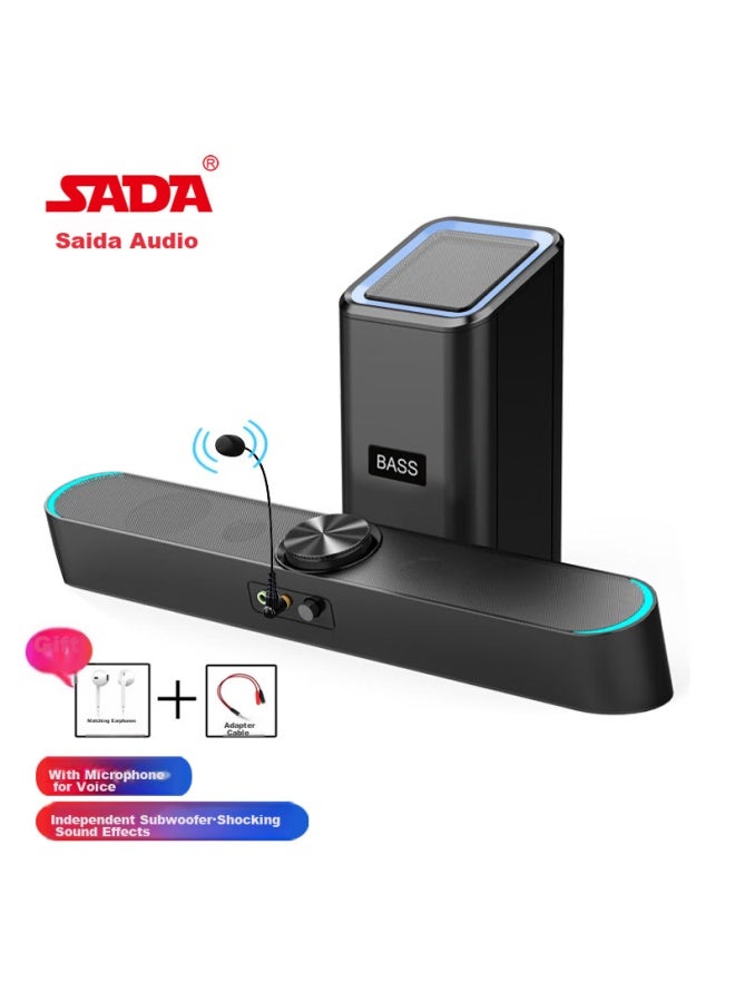 SADA مكبرات صوت كمبيوتر مكتبي مع ميكروفون، سماعات رأس، مكبرات صوت ميني منزلية، سوب ووفر مستقل طويل، سلكي D-238 - Image 1