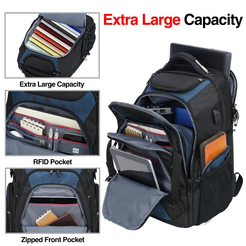 KROSER Travel Laptop Backpack 18.4 Inch XXXL Gaming Backpack with Hard Shell Saferoom RFID Pockets Water-Repellent Business College Daypack Stylish Laptop Bag for Men/Women-Black Haze Blue - Image 3