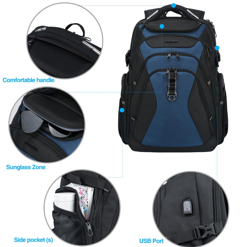 KROSER Travel Laptop Backpack 18.4 Inch XXXL Gaming Backpack with Hard Shell Saferoom RFID Pockets Water-Repellent Business College Daypack Stylish Laptop Bag for Men/Women-Black Haze Blue - Image 4